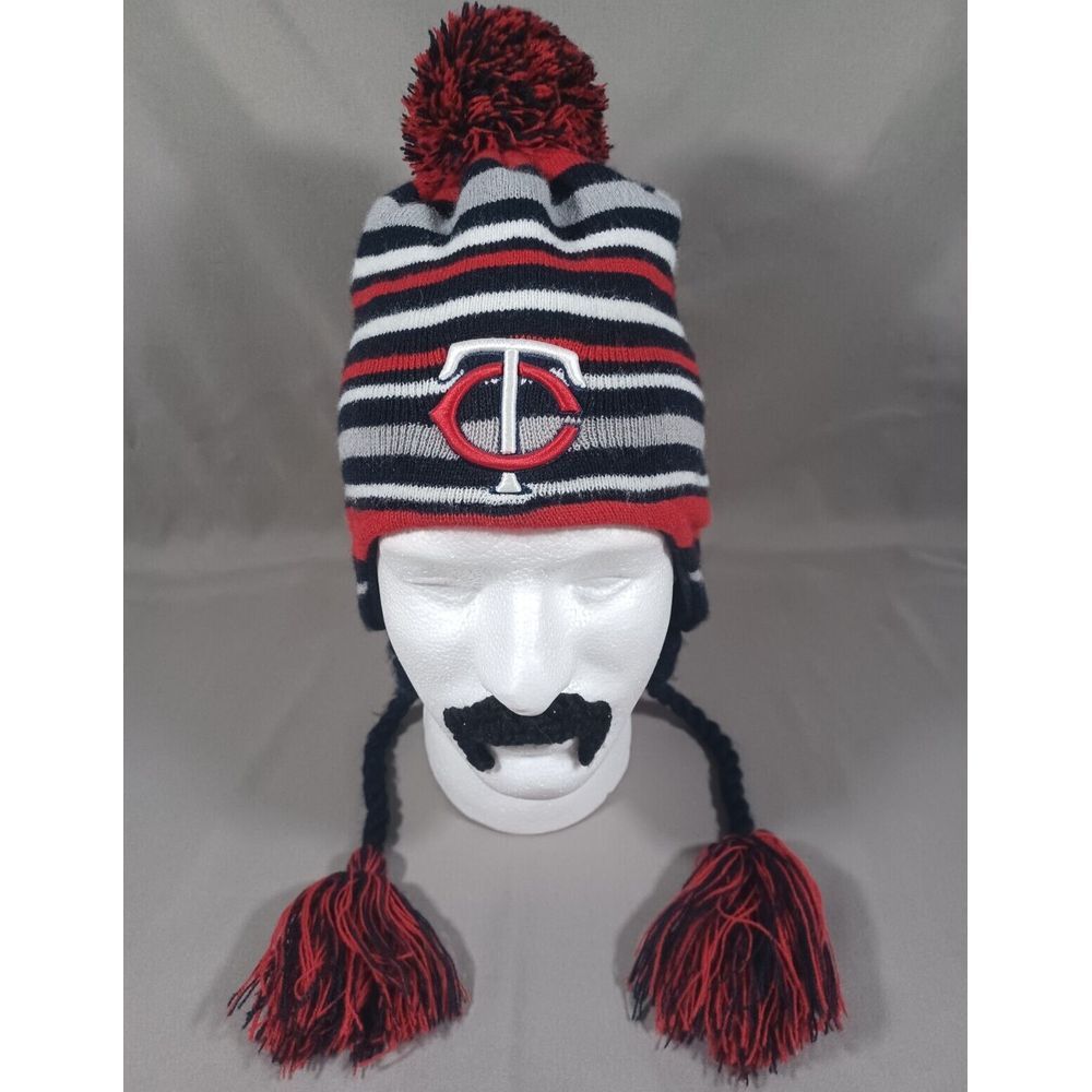 Minnesota Twins Beanie Youth Blue Red Striped Tassel Embroidered Logo New Era